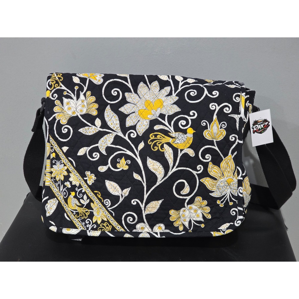 Vera Bradley Provencal Quilted Messenger Bag Black Yellow Floral Crossbody